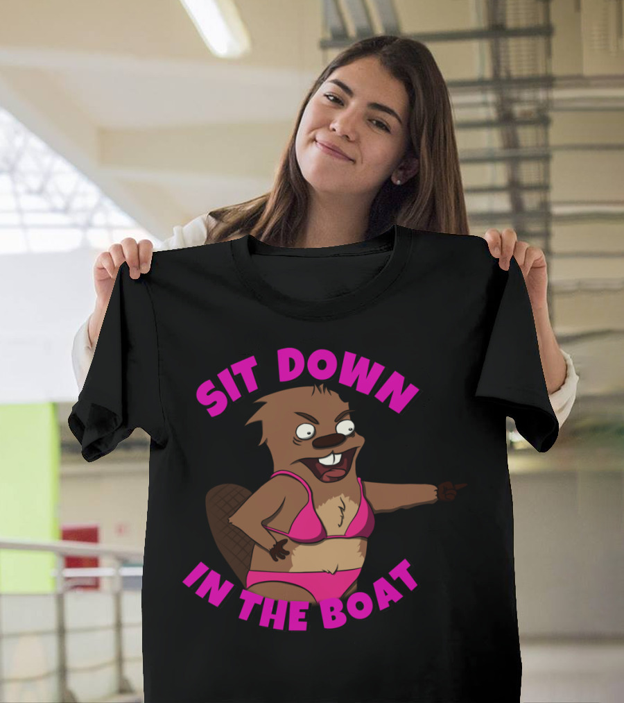Sit Down In The Boat Beaver Cartoon Wearing Pink Bikini T-Shirt