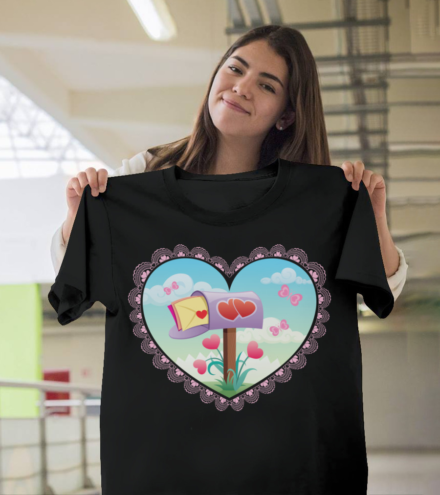 Hearts and Butterflies Love Mailbox in Lace Heart Frame T-Shirt