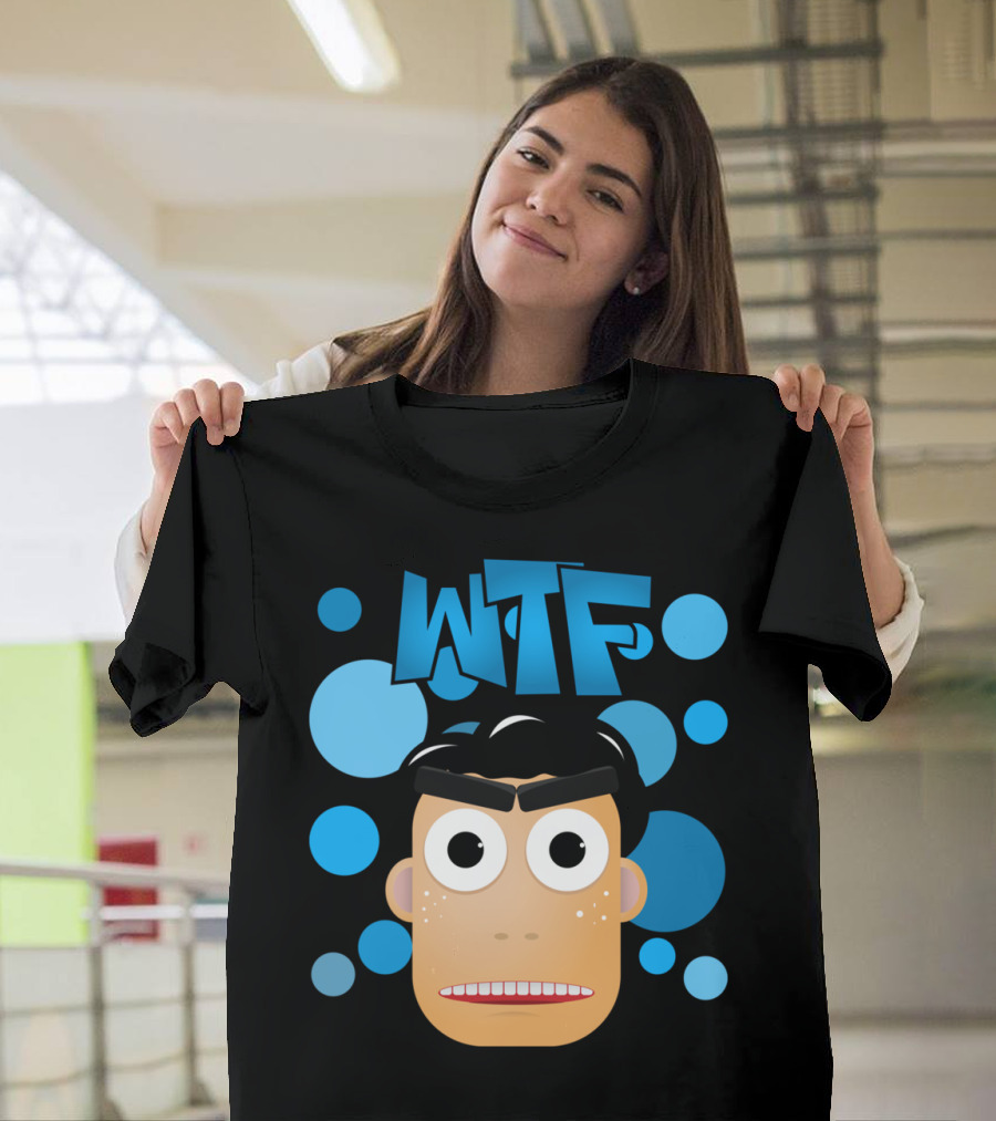 WTF Cartoon Face with Blue Circles T-Shirt