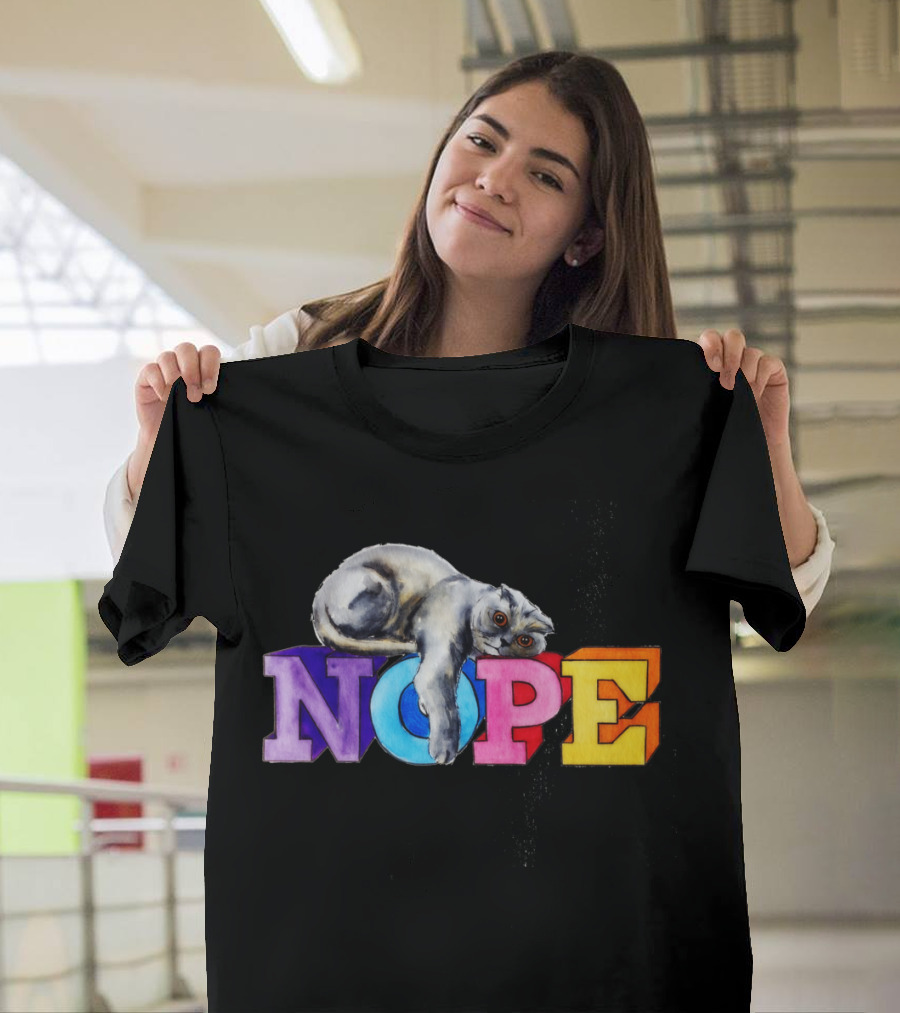 Nope Cat on Colorful Blocks T-Shirt