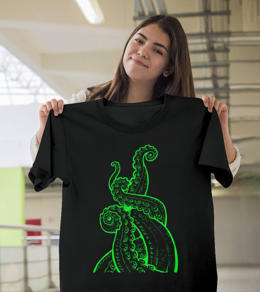 Deep Creature Octopus Tentacles Green Glow T-Shirt