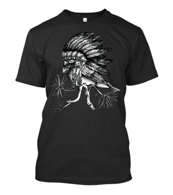 Last Mohican Warrior Bird Pyrrhula Pyrrhula Feathered Headdress T-Shirt