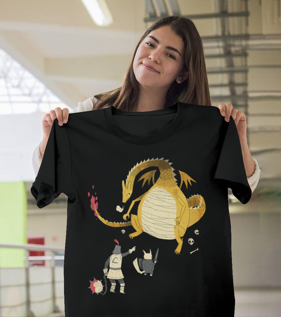 Ye Hath To Catcheth Them All Medieval Knight Dragon Battle Sketch T-Shirt