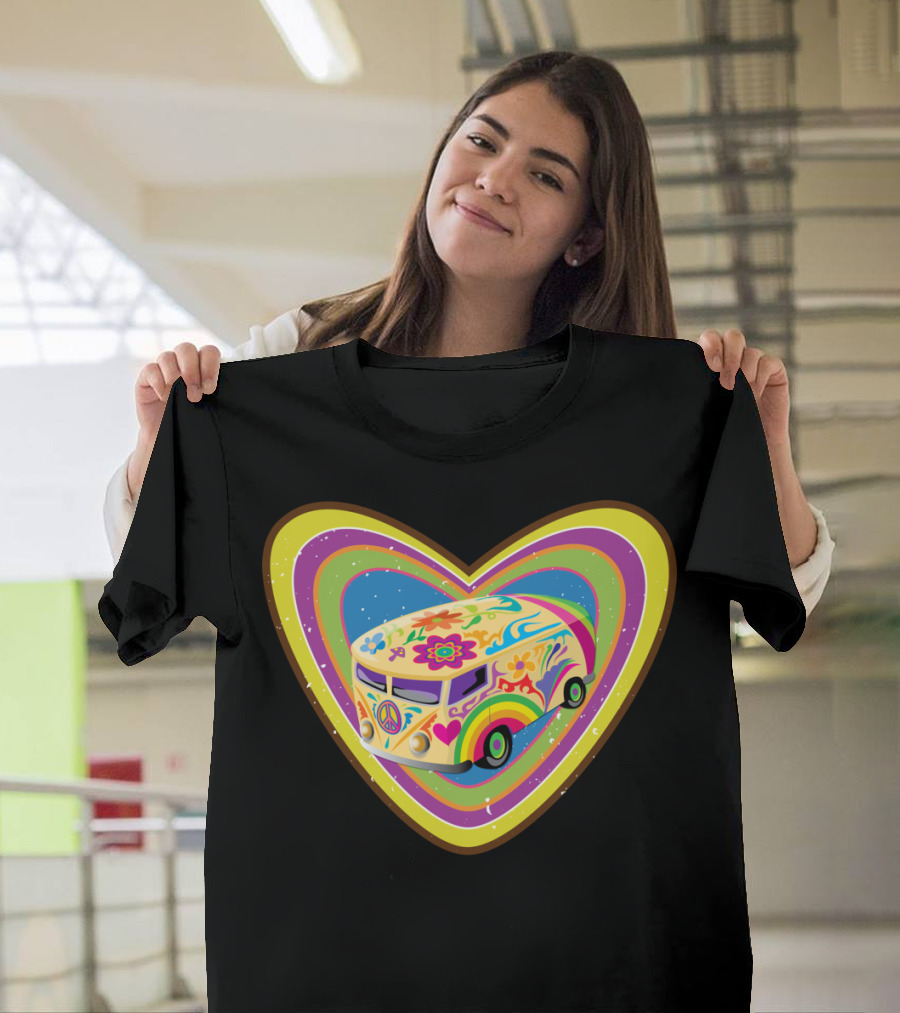 Psychedelic Love Van Heart with Peace and Flower Power T-Shirt