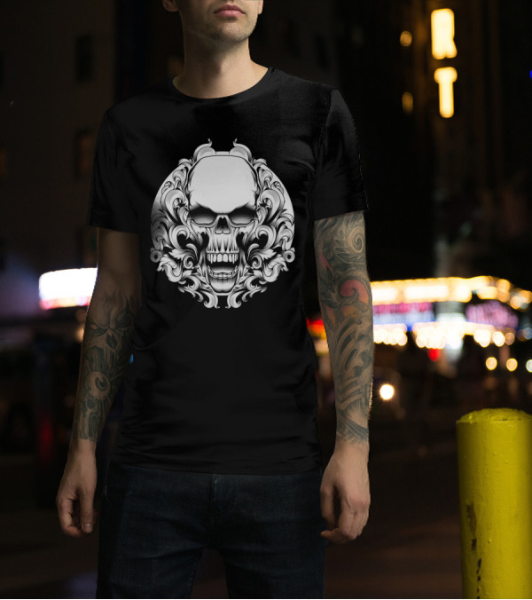 Skull Acanthus Filigree Head Horns Symmetrical T-Shirt