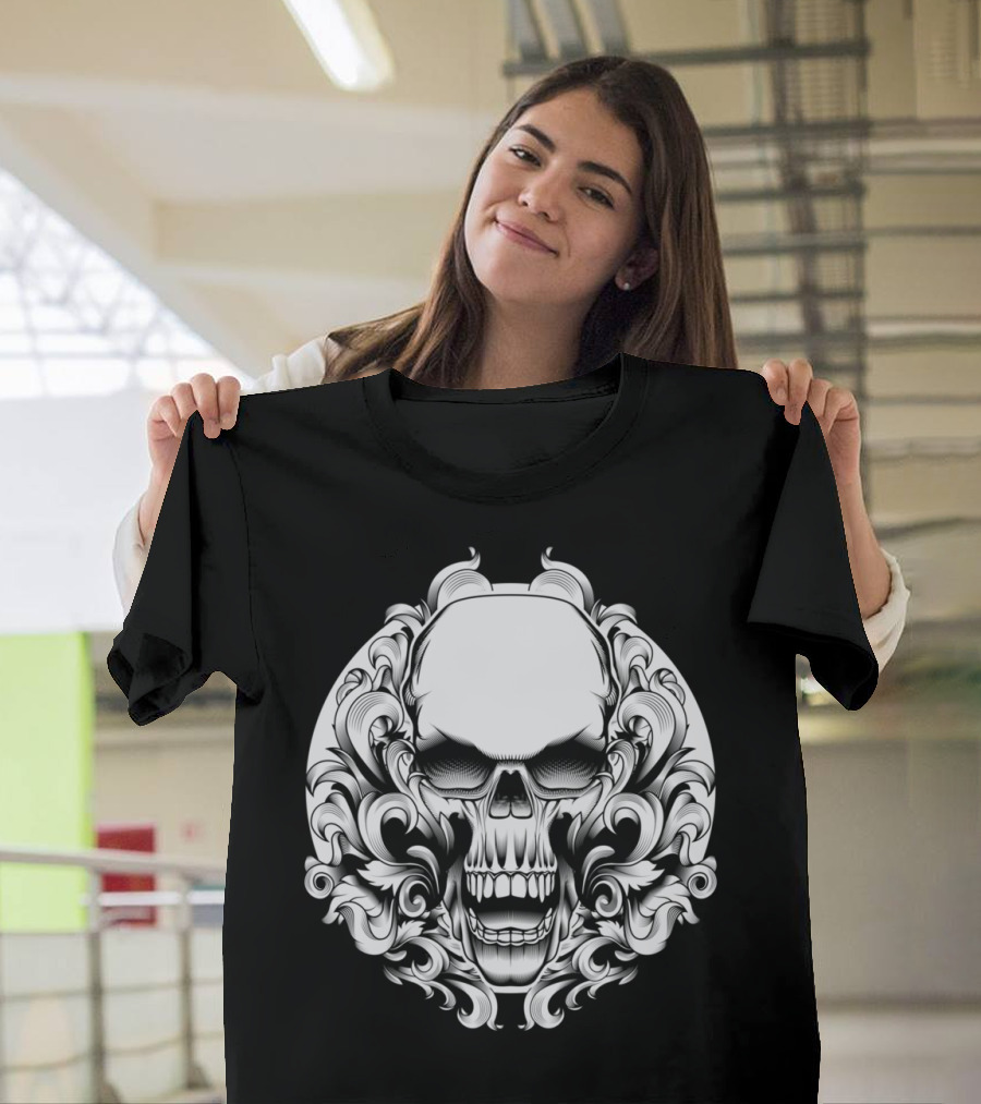 Skull Acanthus Filigree Head Horns Symmetrical T-Shirt