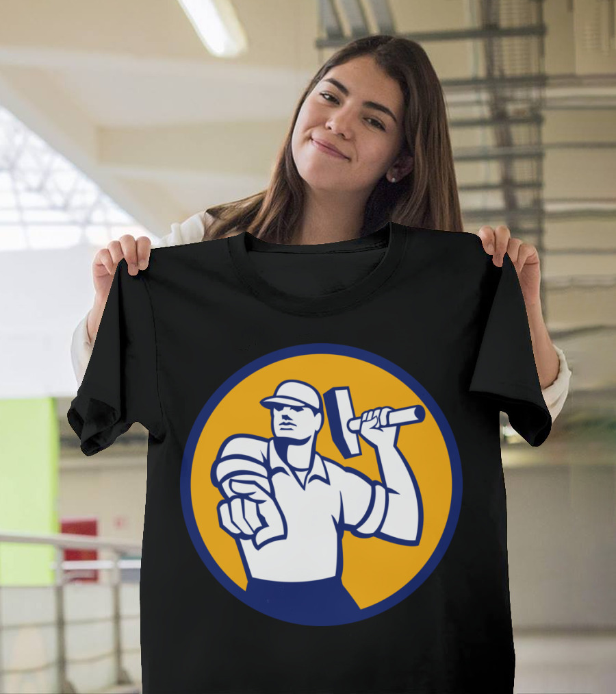 Demolition Worker Pointing Hammer Circle Icon T-Shirt