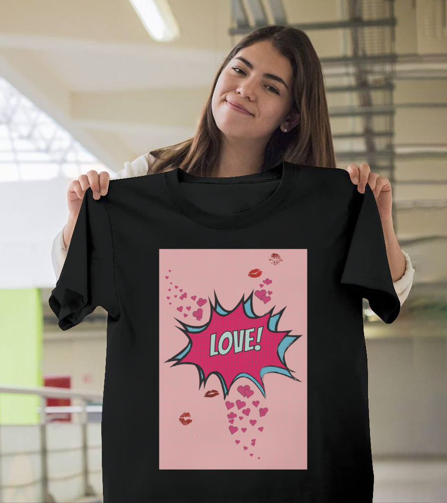 LOVE Comic Style Pop Art Hearts and Lips Explosion T-Shirt