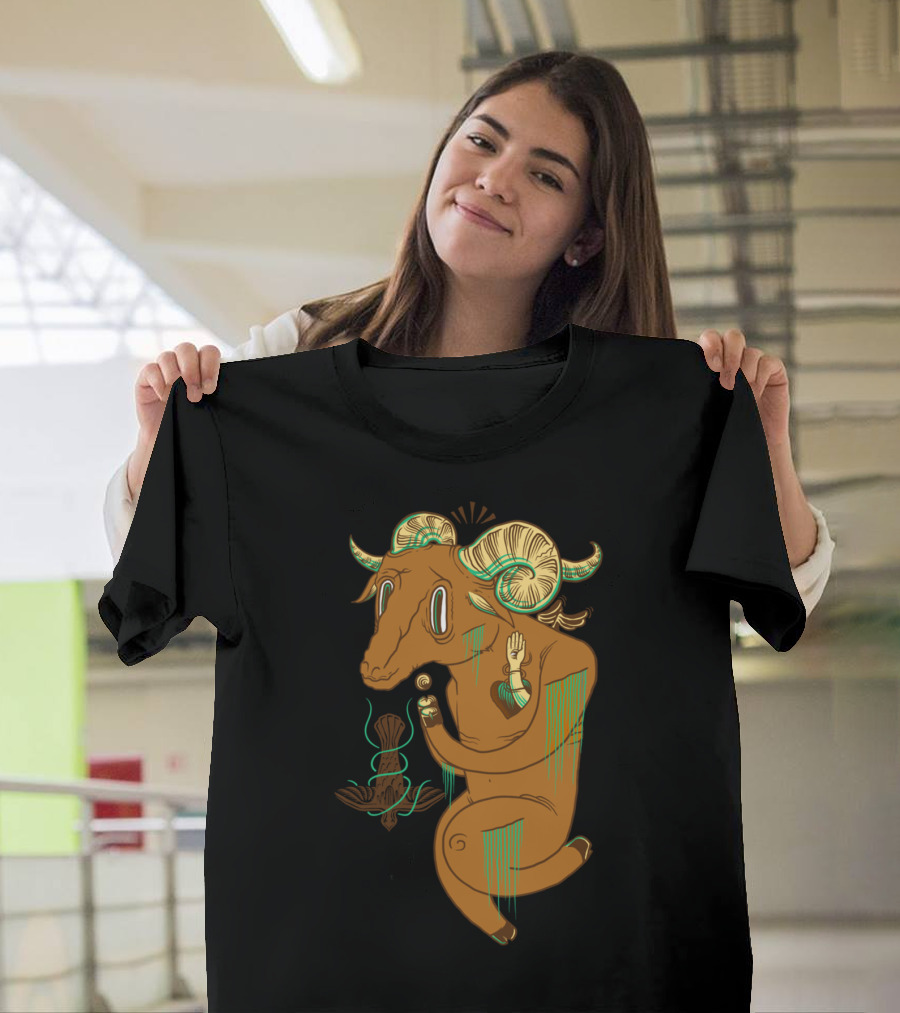 Flying Goat Surreal Animal with Horns and Bird T-Shirt