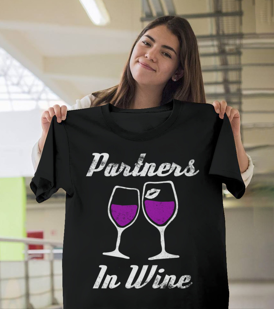 Partners In Wine Glasses with Purple Drink and Lip Print T-Shirt