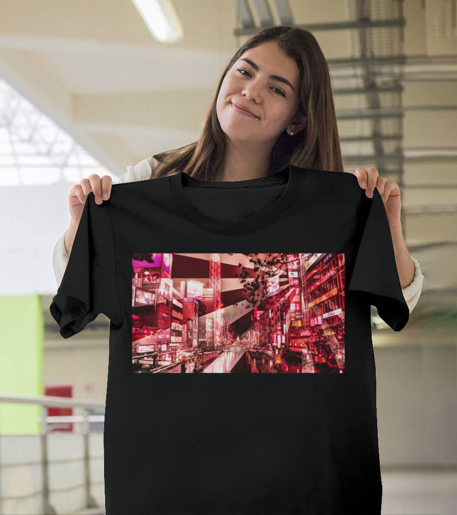Not Kawaii Neon Cityscape Japanese Signs and Cherry Blossoms T-Shirt