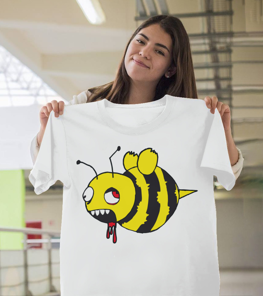Return Of The Living Zombee Striped Blood-Dripping Cartoon Character T-Shirt