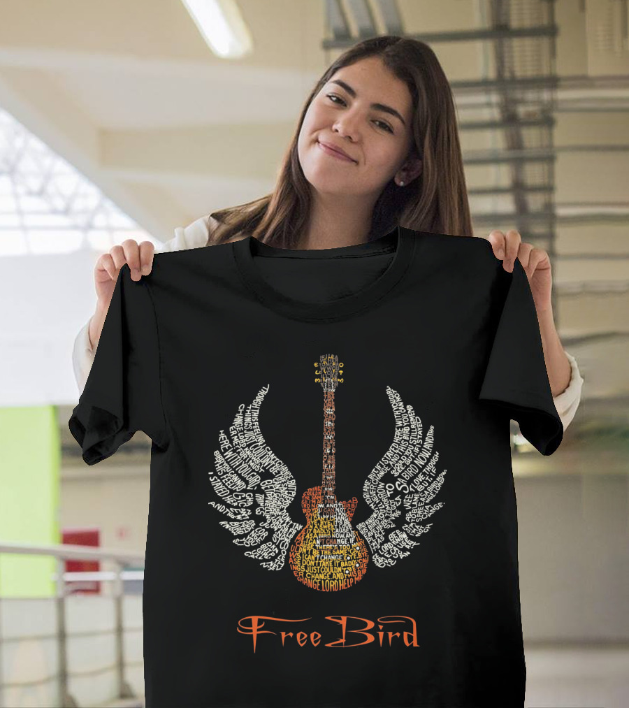 Free Bird Guitar Wings Phrase Art T-Shirt