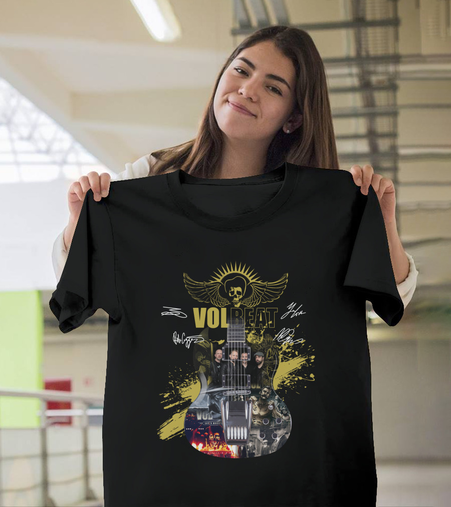 Volbeat Guitar Art With Band Members And Autographs T-Shirt
