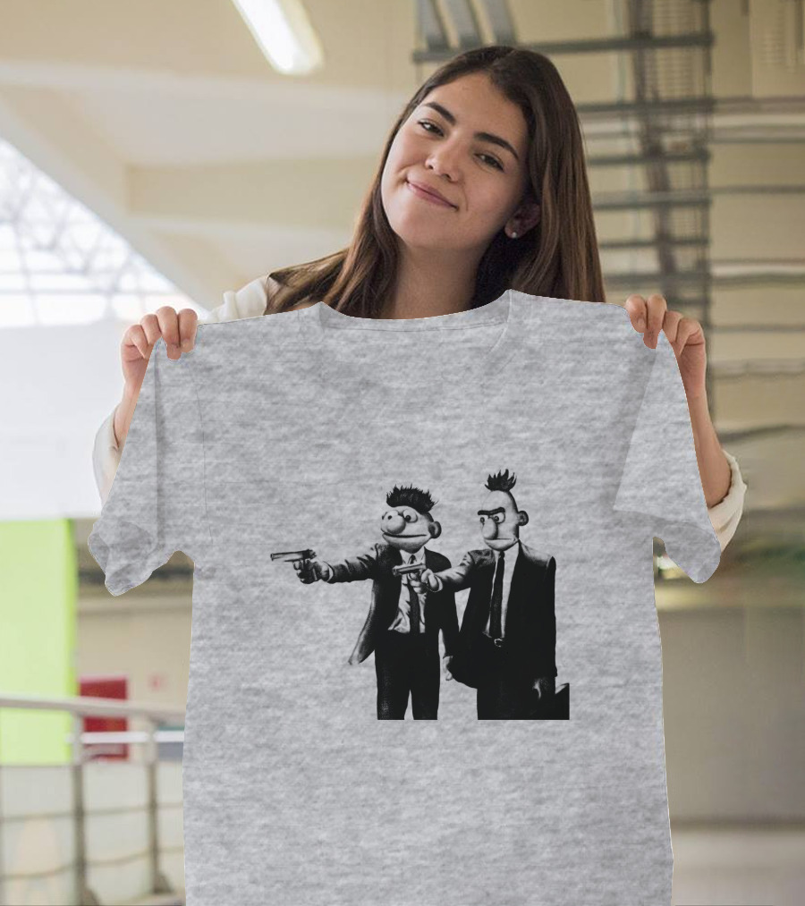 Pulp Fiction Style Characters On Yellow T-Shirt