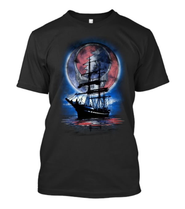 Grateful Dead Ship Of Fools Skull And Lightning Moon Ocean Scene T-Shirt