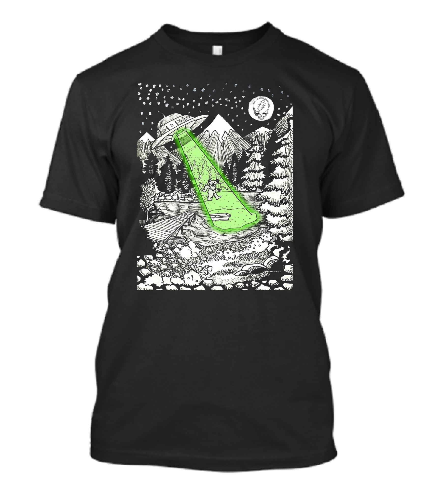 Space GD Abduction Scene With UFO And Astronaut In Forest T-Shirt