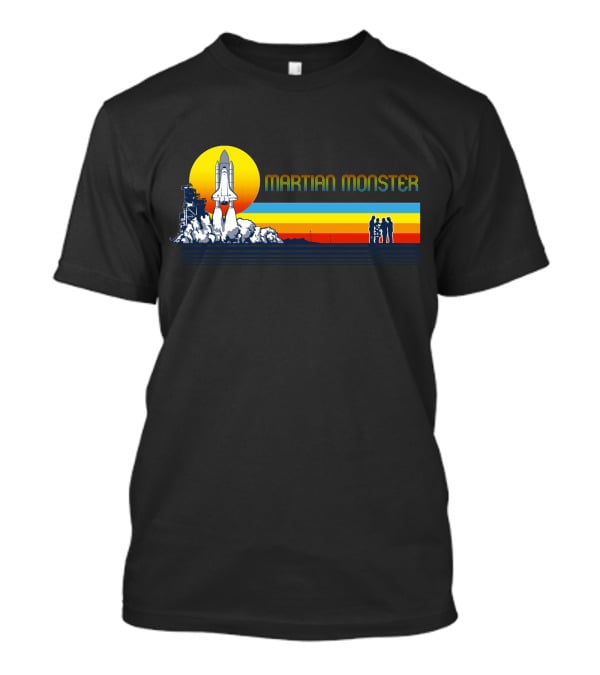 Martian Monster Space Shuttle Launch Rocket Silhouette Retro Sunset T-Shirt