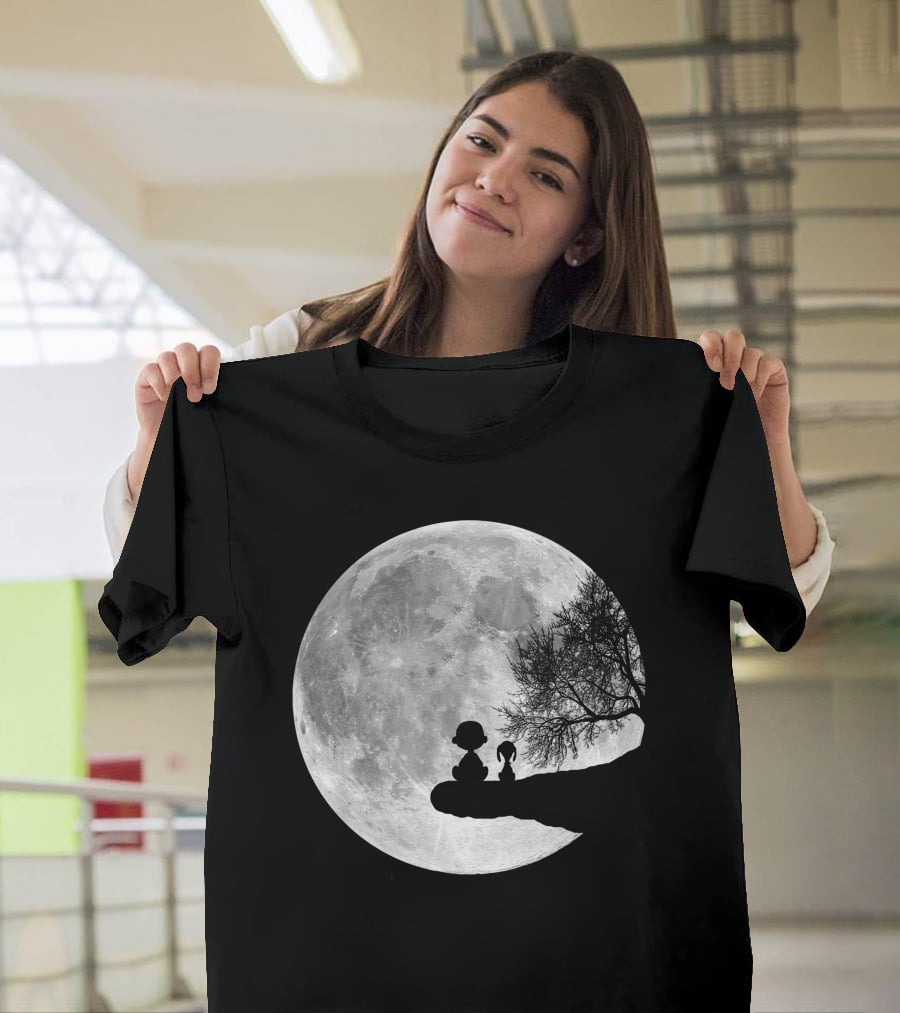 Snoopy And Charlie Moonlit Silhouette Pals On The Edge T-Shirt