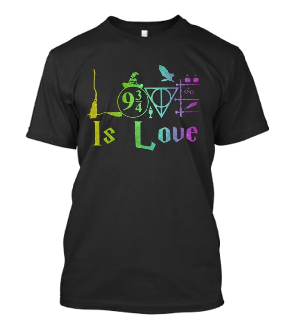 Love Is Love 9 3/4 Rainbow Hogwarts Symbols T-Shirt