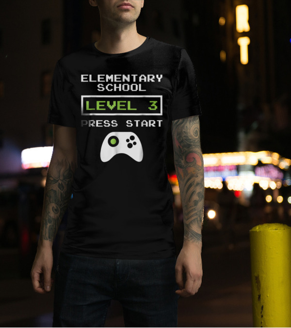 Elementary School Level 3 Press Start Video Game Controller T-Shirt