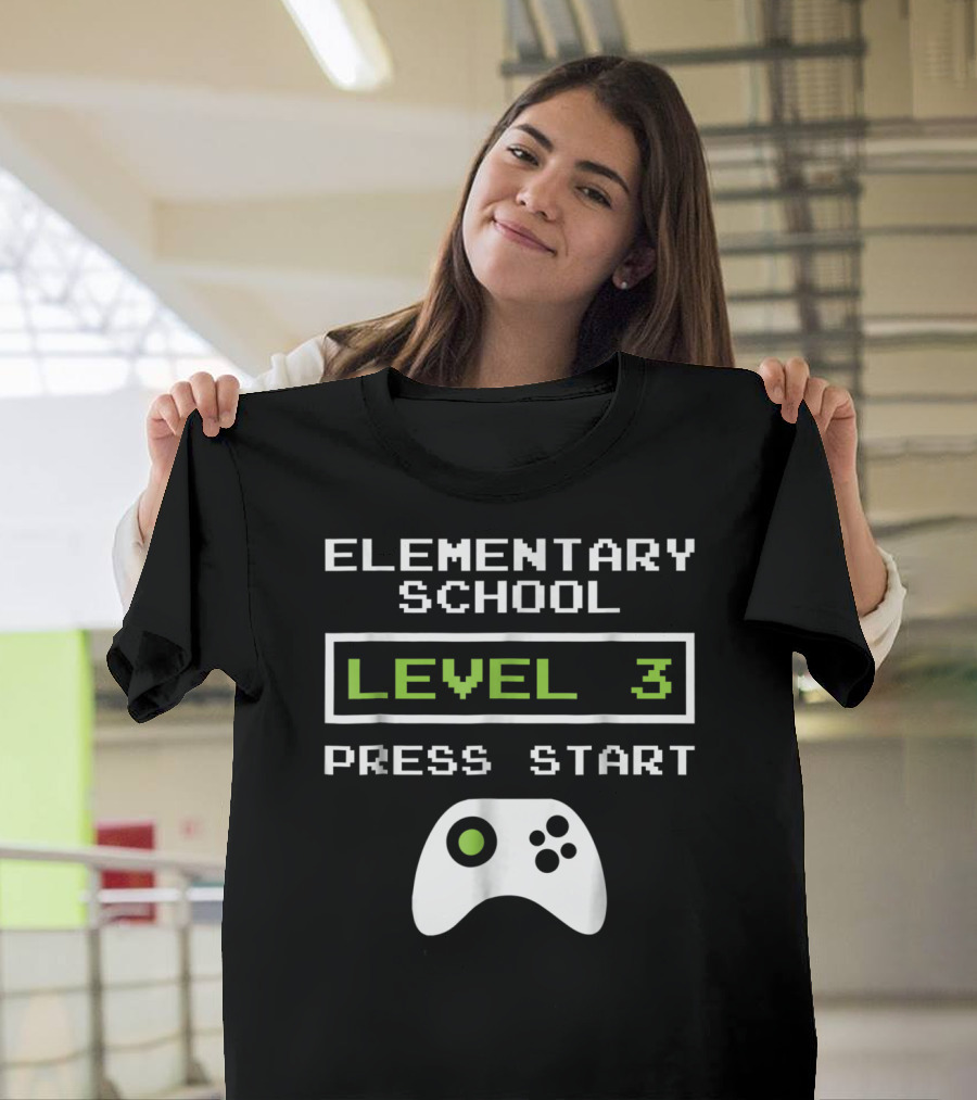 Elementary School Level 3 Press Start Video Game Controller T-Shirt