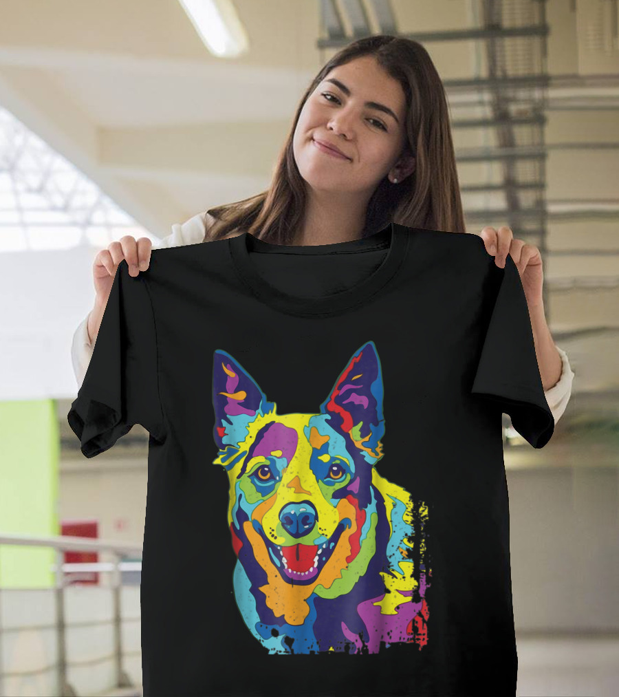 Cattle Dog Funny Australian Cattle Dog Pop Art Colorful T-Shirt