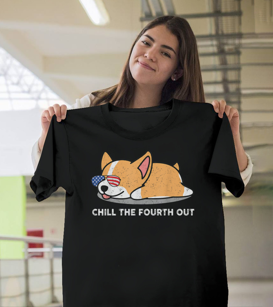 Chill The Fourth Out Corgi USA Flag Sunglasses 4th Of July T-Shirt