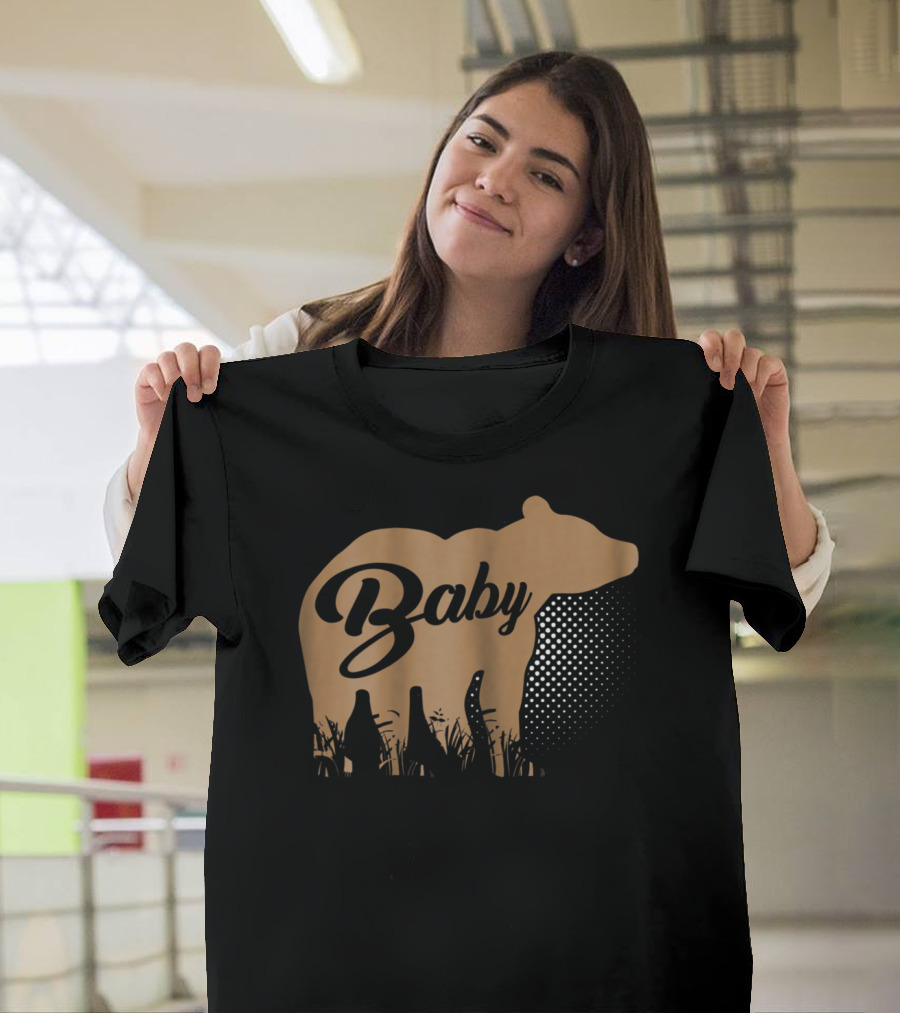 Baby Bear Silhouette with Grass and Polka Dot T-Shirt