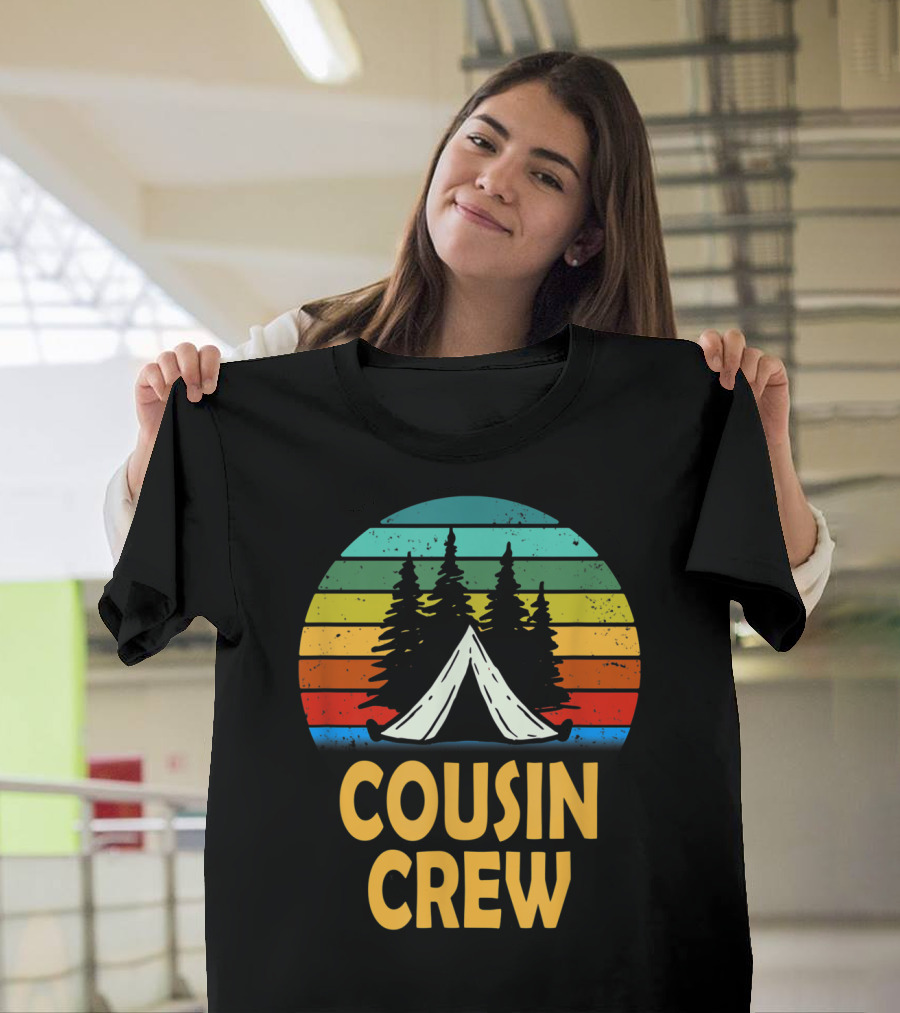 Cousin Crew Funny Camping Summer Tent Forest Retro Stripes T-Shirt