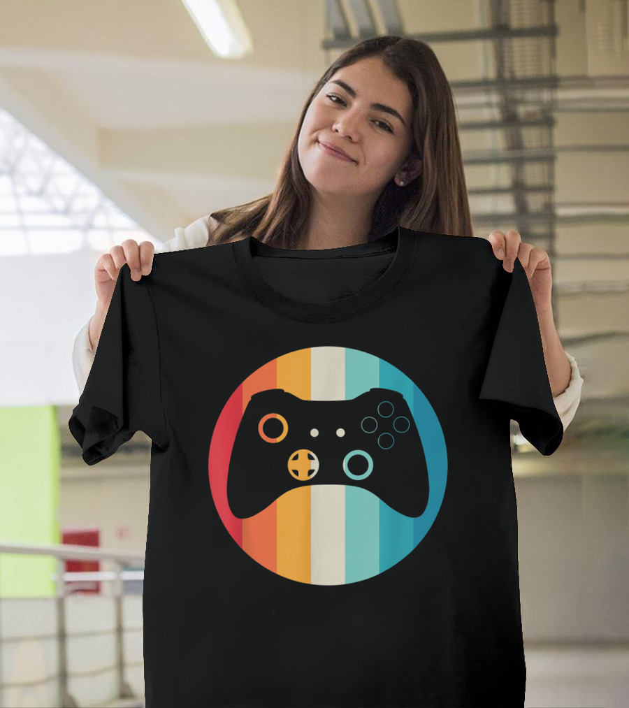 Retro Gamer Video Game Controller Circle Stripes T-Shirt