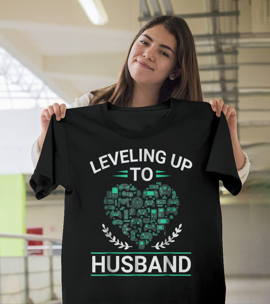 Leveling Up to Husband Video Game Heart Controllers T-Shirt