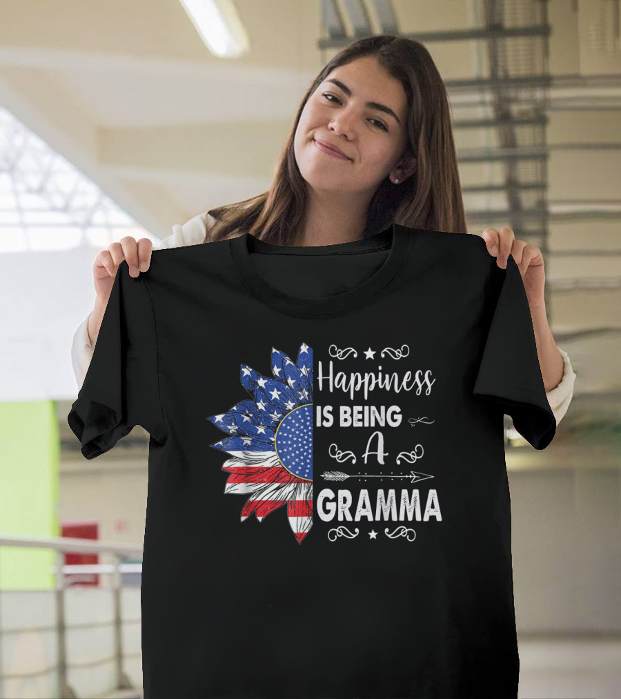 Happiness Is Being A Gramma USA Flag Flower 4th of July T-Shirt