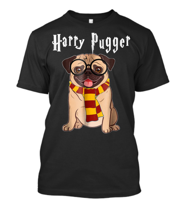 Harry Pugger Magic Wizard Pug Dog Scarf Glasses T-Shirt