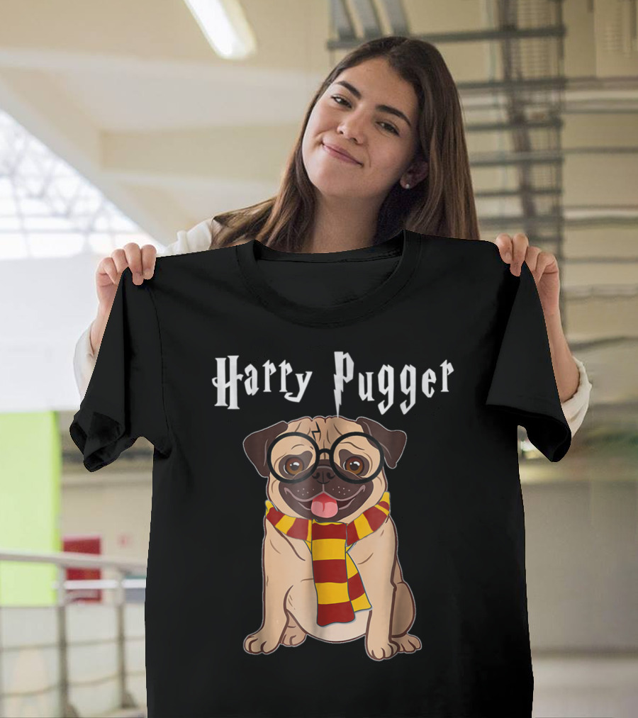Harry Pugger Magic Wizard Pug Dog Scarf Glasses T-Shirt