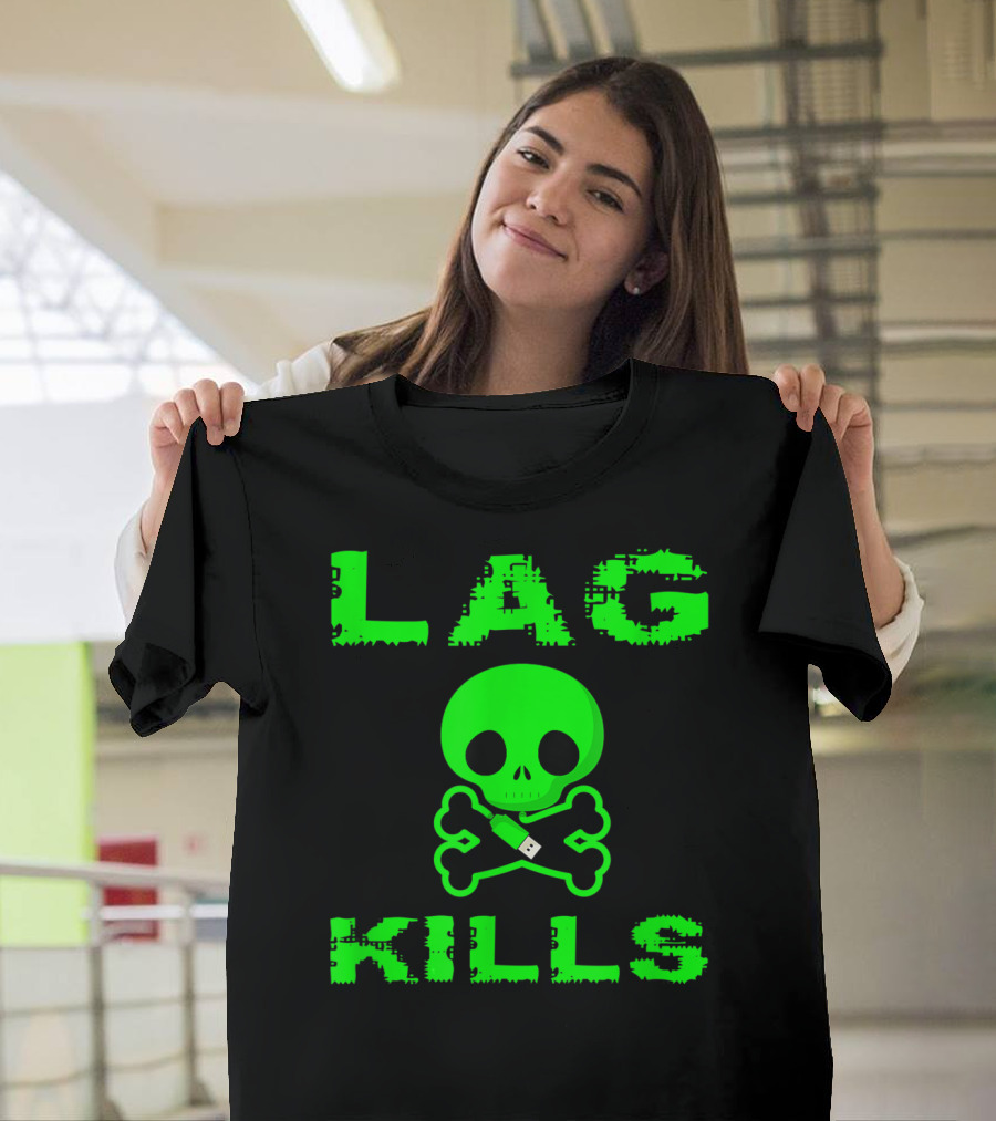 Lag Kills Green Skull USB Gaming Humor T-Shirt