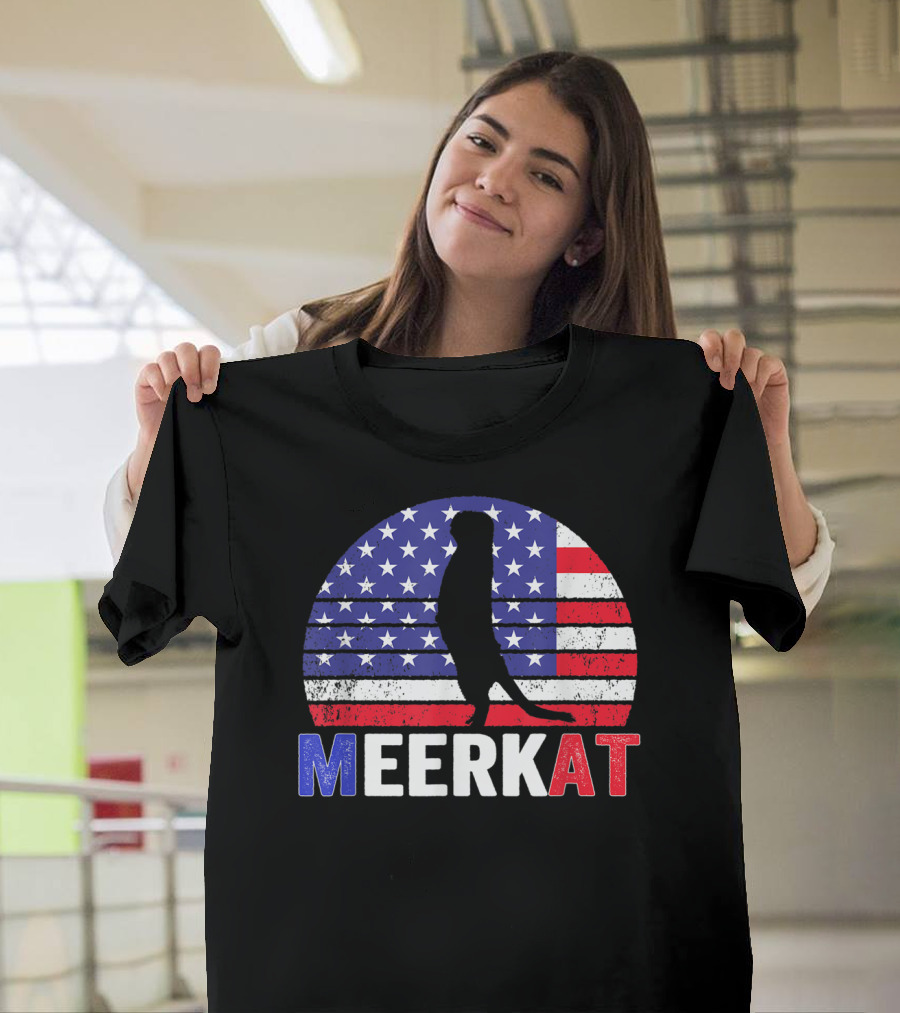 Meerkat Silhouette with US Flag 4th of July T-Shirt