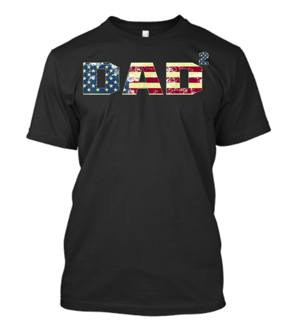 Mens Dad Squared American Flag Dad Of Three Parents' Day T-Shirt