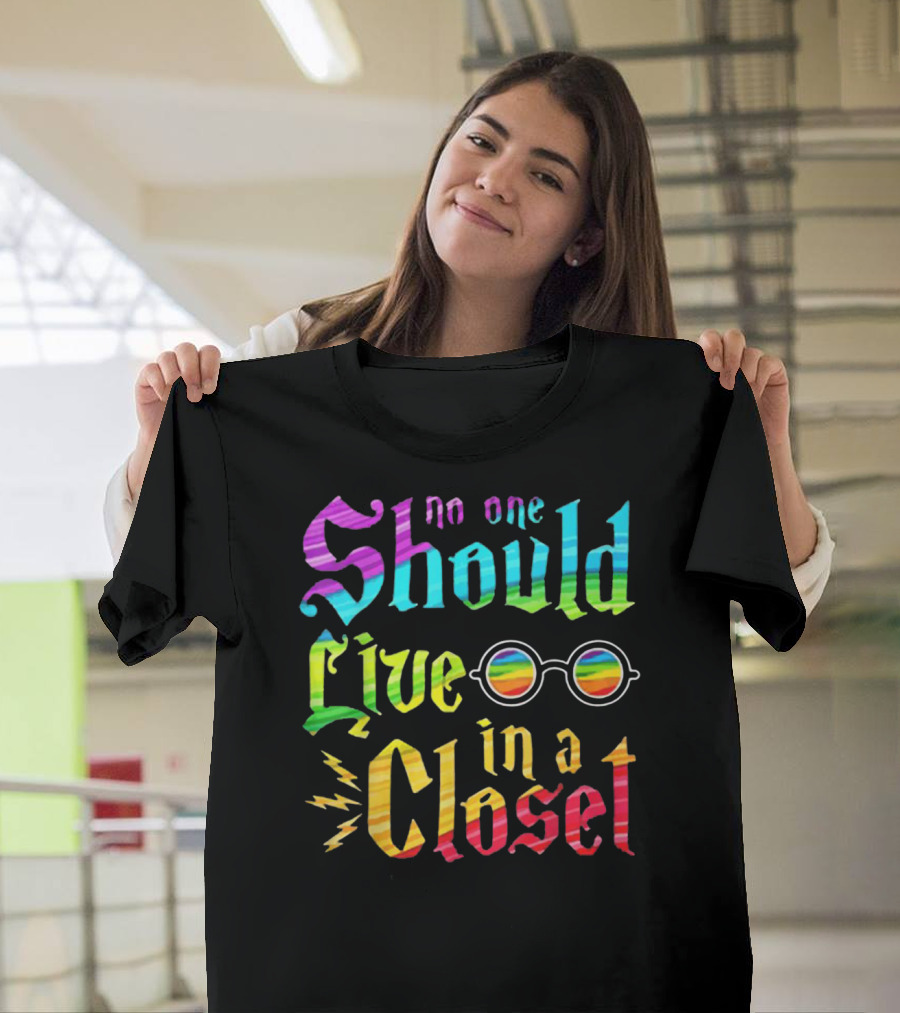 No One Should Live in a Closet Rainbow Glasses Lightning T-Shirt
