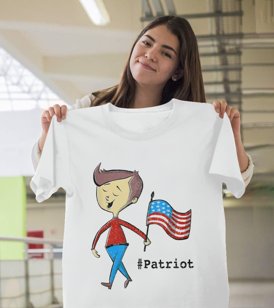 Patriot Flag Carrying Cartoon Character T-Shirt