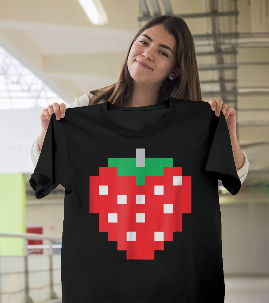 Pixel Strawberry 80s Video Game Aesthetic T-Shirt