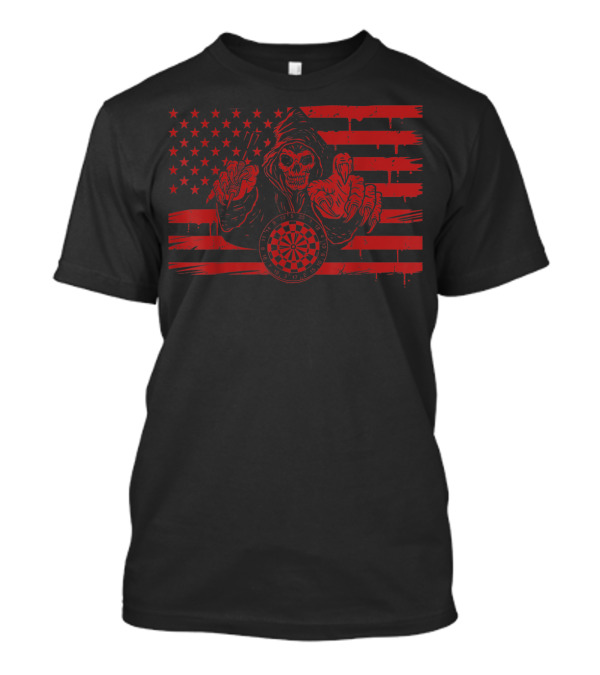 Skull Darting With Red Vintage US Flag For Dart Lovers T-Shirt