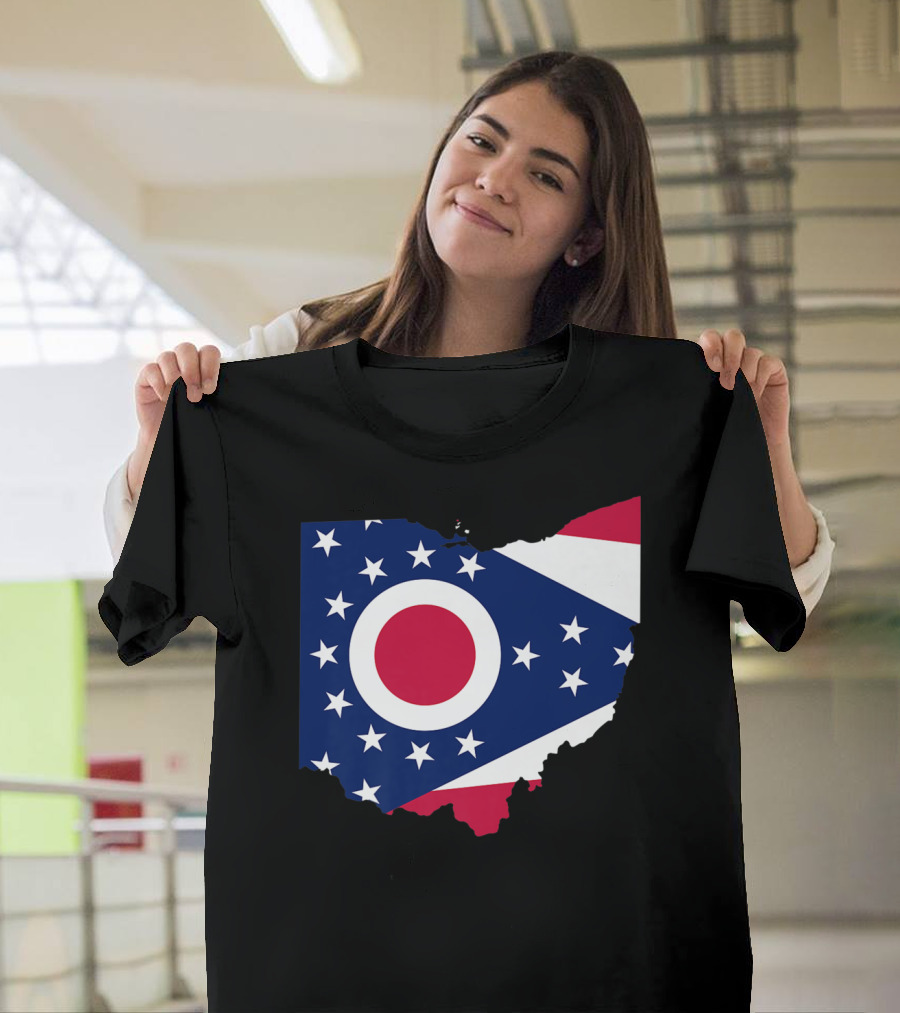 Map Outline of Ohio with State Burgee Flag T-Shirt