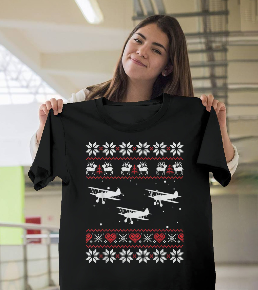 UGLY CHRISTMAS AIRPLANE REINDEER FUNNY PILOT XMAS T-Shirt