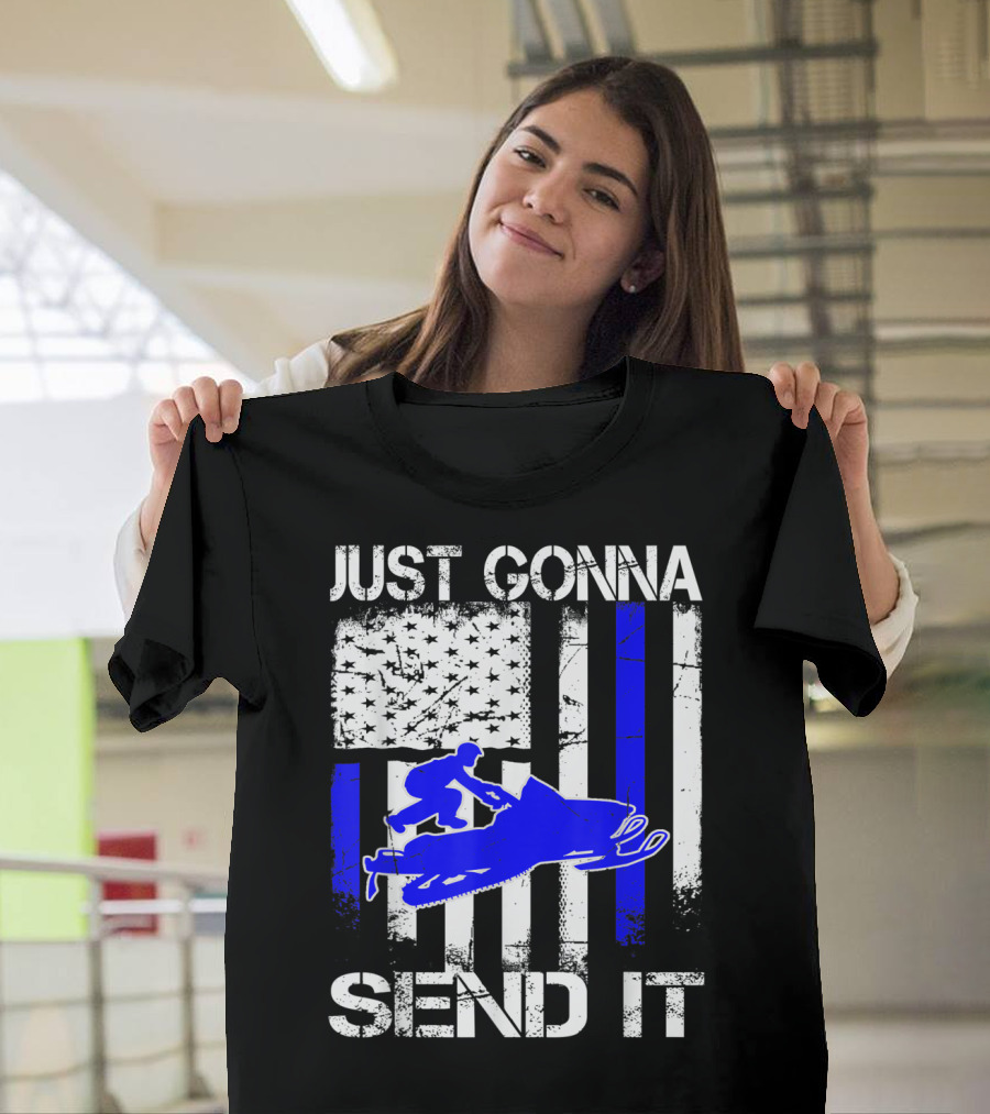 JUST GONNA SEND IT SNOWMOBILE BLUE LINE AMERICAN FLAG VINTAGE T-Shirt