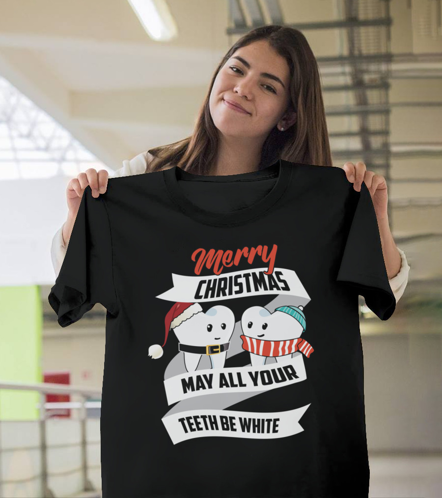 Merry Christmas May All Your Teeth Be White Santa Hat and Scarf T-Shirt