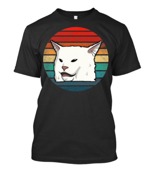 WOMAN YELLING AT CONFUSED CAT RETRO STRIPES CIRCLE T-Shirt