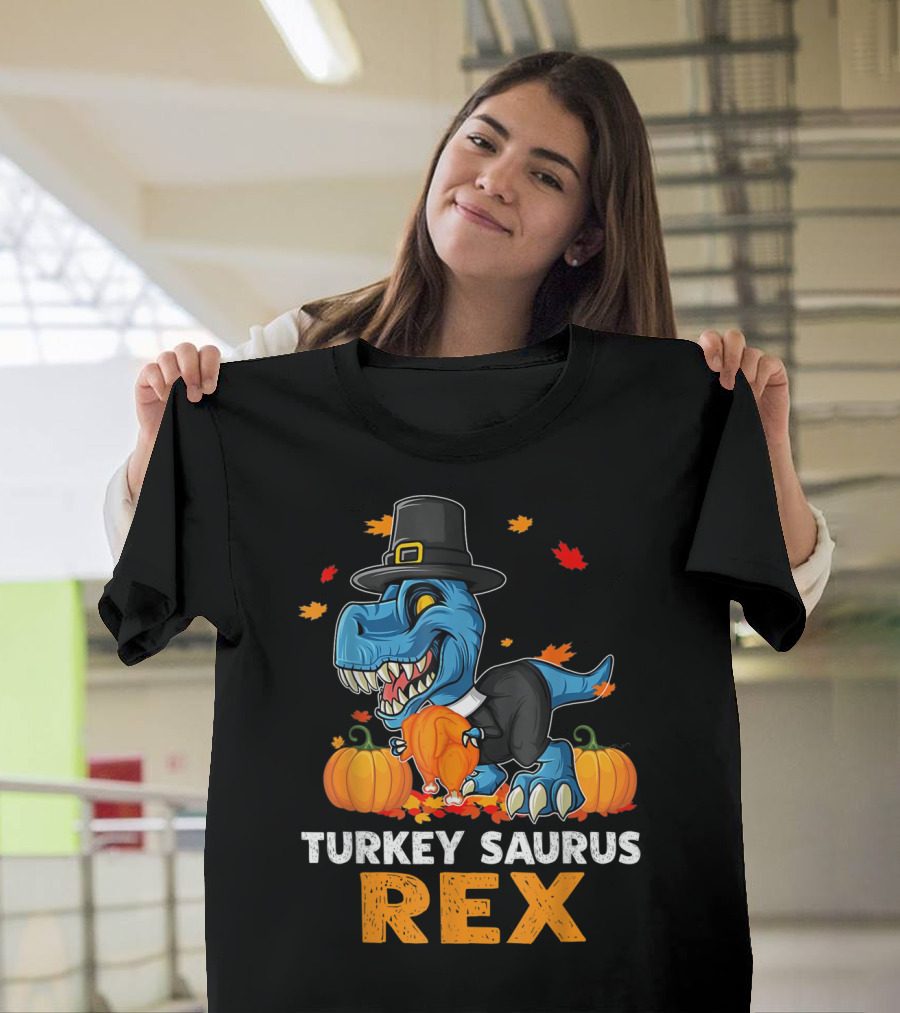 TURKEY SAURUS REX DINOSAUR THANKSGIVING BOYS PUMPKINS LEAVES PILGRIM HAT T-Shirt