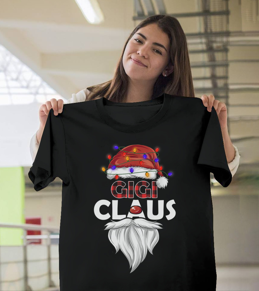 GIGI CLAUS Santa Hat Christmas Lights Beard T-Shirt