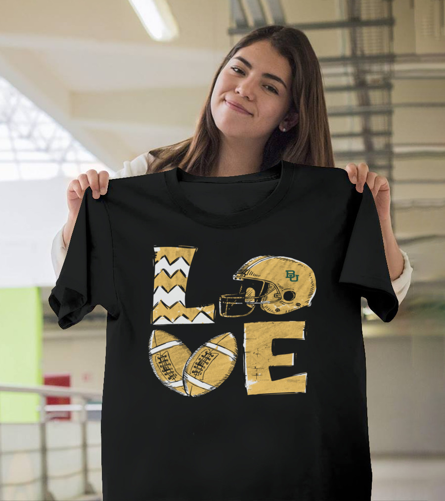 Baylor Bears Alumni Love Football Tailgating Helmet and Ball T-Shirt